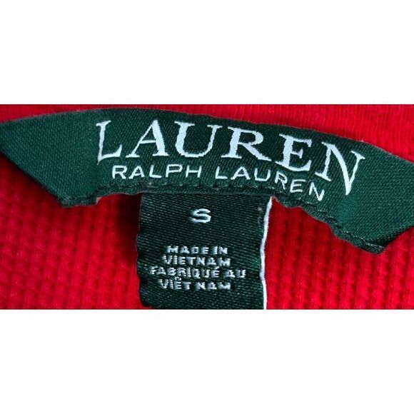 Lauren Ralph Lauren Red Cotton V-Neck Button Academia Midi Flare Dress Small - Picture 16 of 17